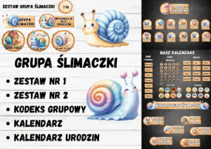 GRUPA ŚLIMACZKI - 5 w 1 – WSZYSTKIE ZESTAWY – OKOŁO 250 STRON MATERIAŁÓW 1. ZESTAW nr 1