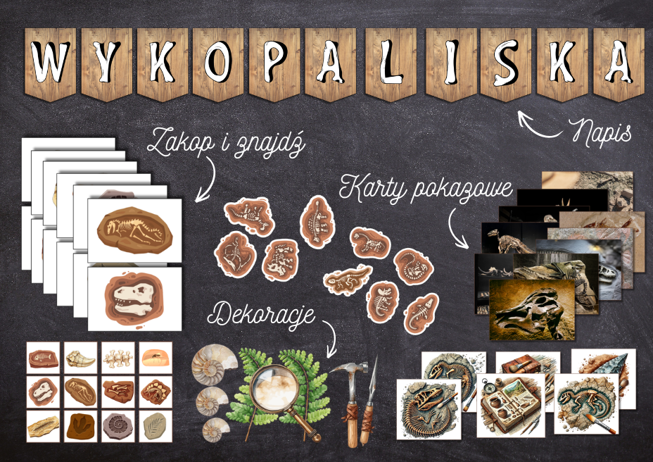 Wykopaliska – zestaw edukacyjny dla przedszkola i klas 1–3 | zabawy tematyczne dinozaury